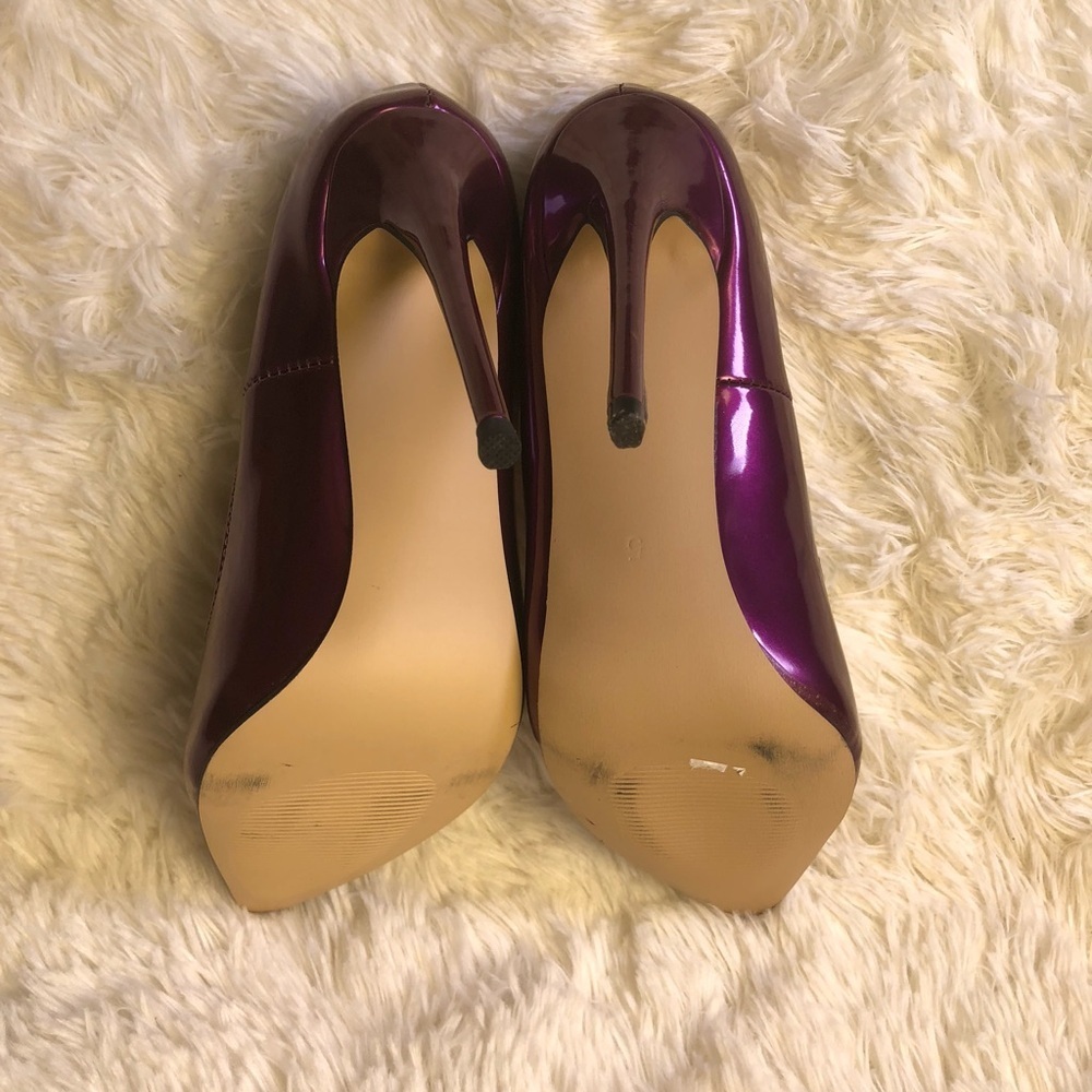 FSJ Metallic Plum Pointed-Toe Stiletto Heels - Women's - Picture 14 of 15